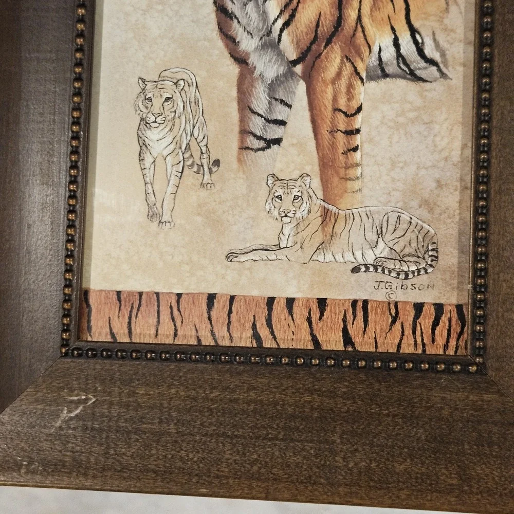 Safari Animal Wall Art Set Tiger Lion Framed Prints J Gibson Rustic‎ Decor